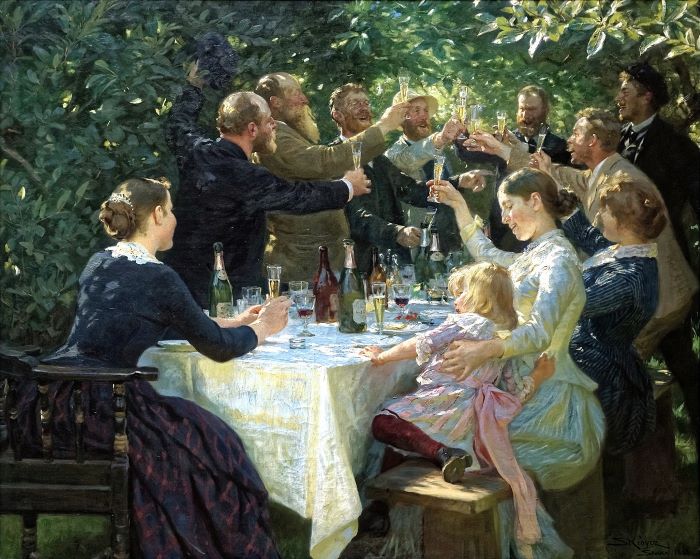 Hip, Hip, Hurrah ! de Peder Severin Krøyer (1888) représente divers artistes de l'école de Skagen