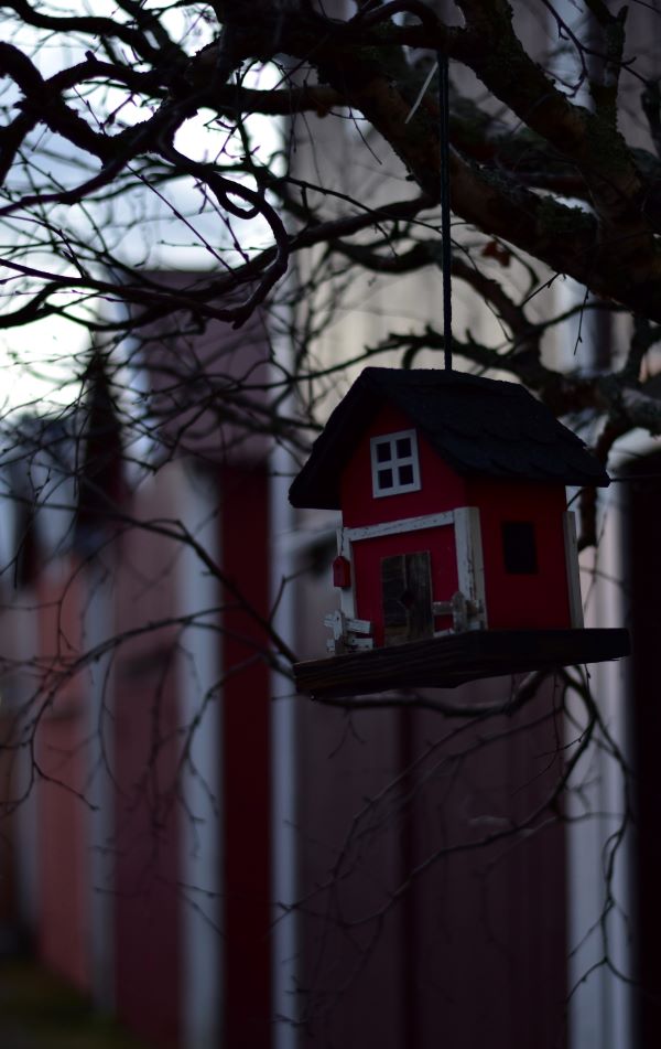 Mangeoire à oiseaux aux couleurs de Mosjøen. Photo de Laurent de Nord Espaces, novembre 2021