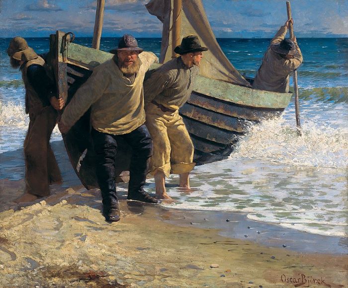 Mise à l'eau du bateau, Oscar Björck, 1884